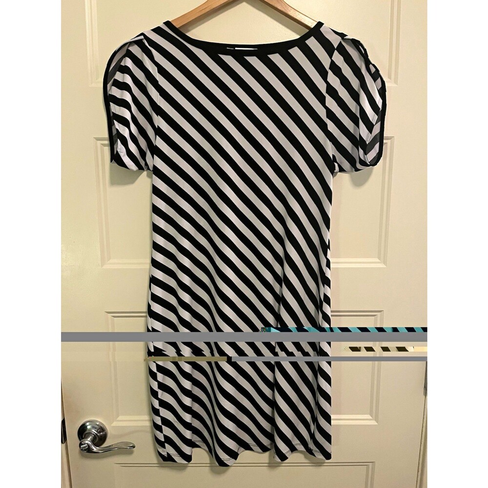 Michael Michael Kors Black/White Striped Shift Knee Dress Tulip Sleeve Small